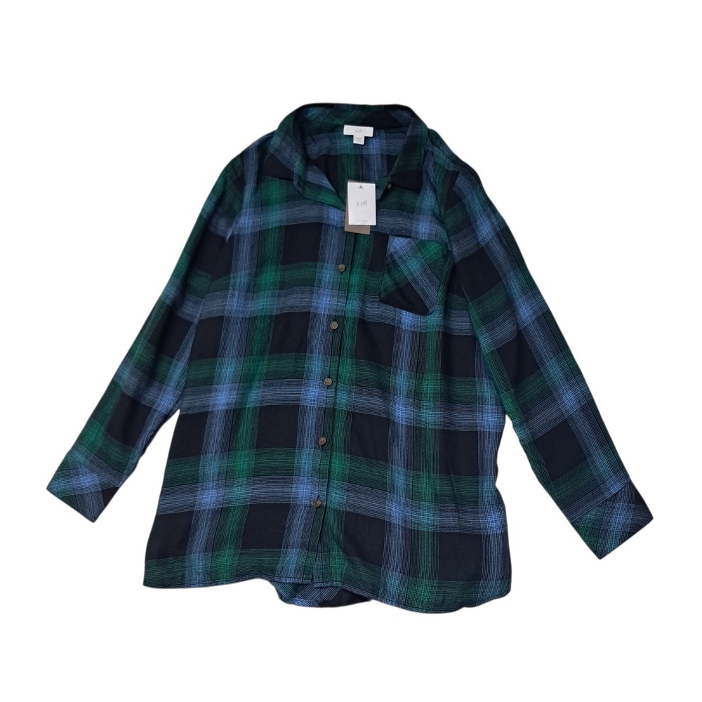 NWT J. Jill Button Down Shirt Womens Small Petite Black Plaid Tencel Modal Fall
